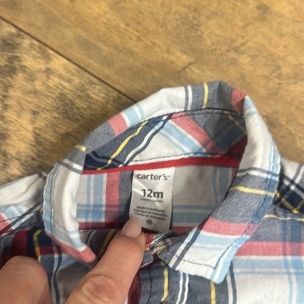 CARTER’S Plaid Button-Down Bodysuit, Size 12M, EUC